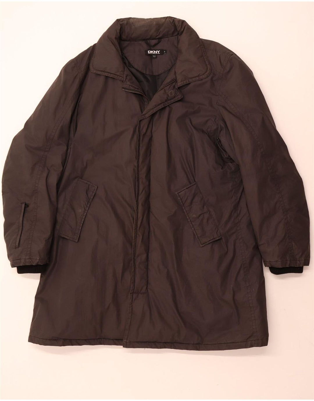 Dkny Herre Hætte Polstret Frakke UK 42 XL Sort Bomuld