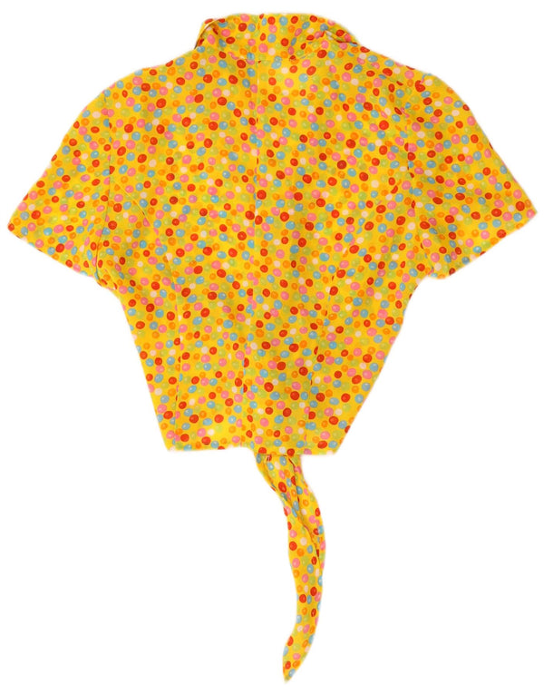 Vintage Womens Crop kortærmet skjortebluse UK 10 Small Yellow Spotted