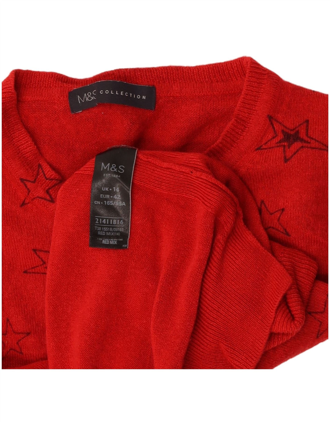 MARKS & SPENCER Dame Boat Neck Jumper Sweater UK 14 Large Red Geometric