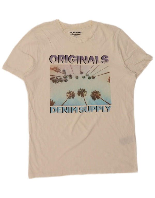 JACK & JONES Herre Originals Grafisk T-Shirt Top Medium Hvid Bomuld