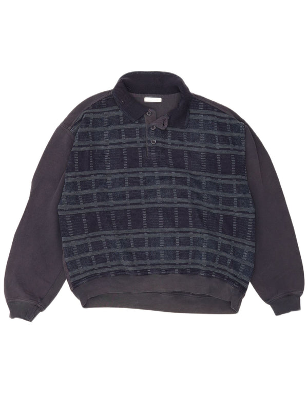 Marks & Spencer Herre Polo Neck Sweatshirt Jumper Large Navy Blue Check