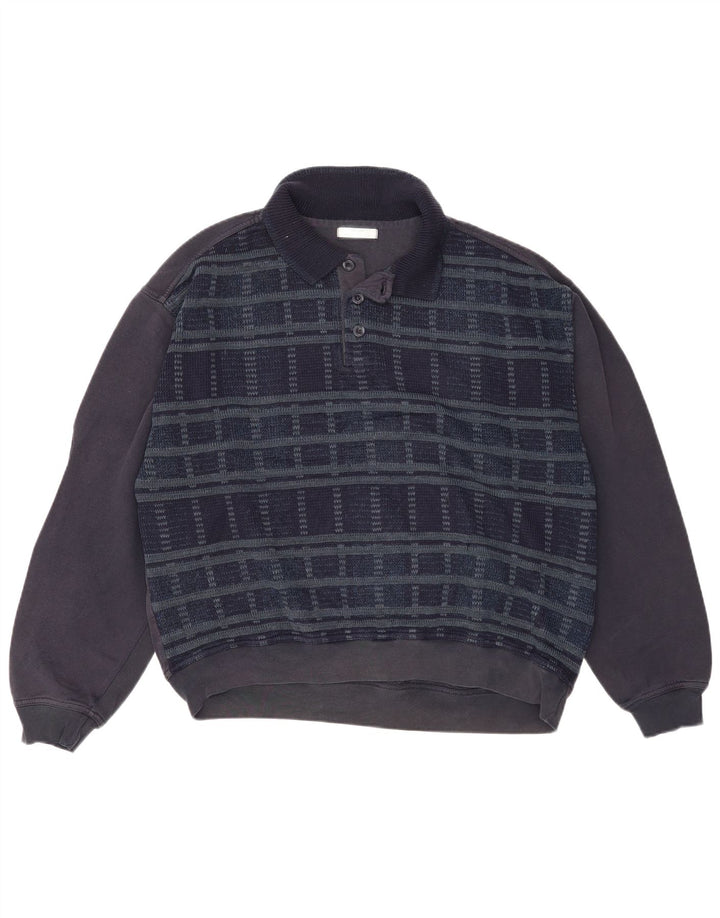 Marks & Spencer Herre Polo Neck Sweatshirt Jumper Large Navy Blue Check