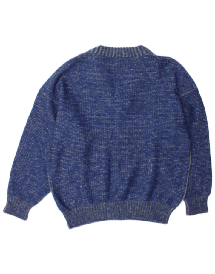 Vintage herre V-hals sweater stor blå farveblok