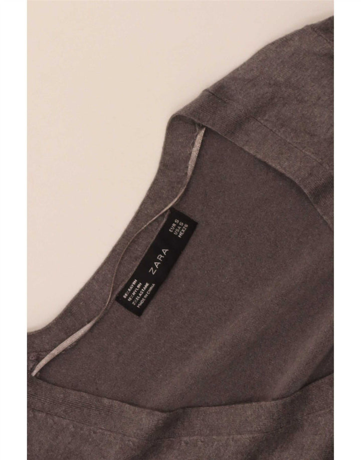Zara Dame V-hals sweater UK 10 Small Grey Rayon