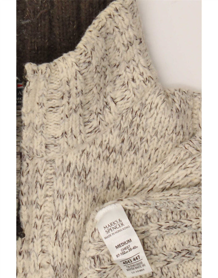 Marks & Spencer Herre Blue Harbor Zip Neck Jumper Sweater Medium White