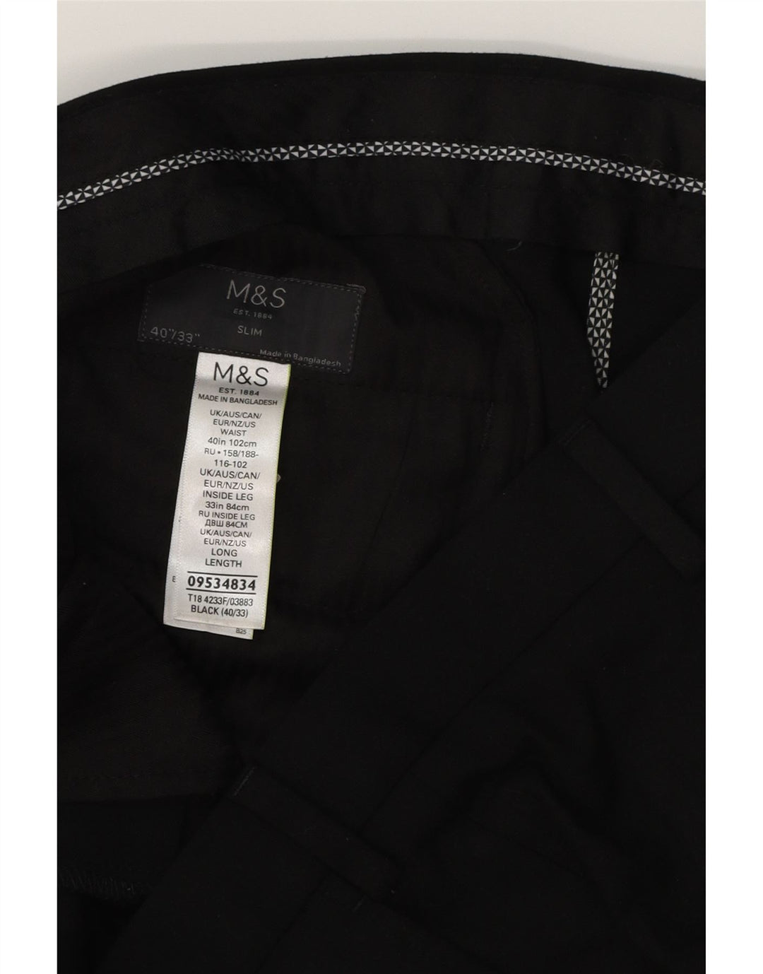 MARKS & SPENCER Slim Chino-bukser til mænd W40 L33 Sort polyester