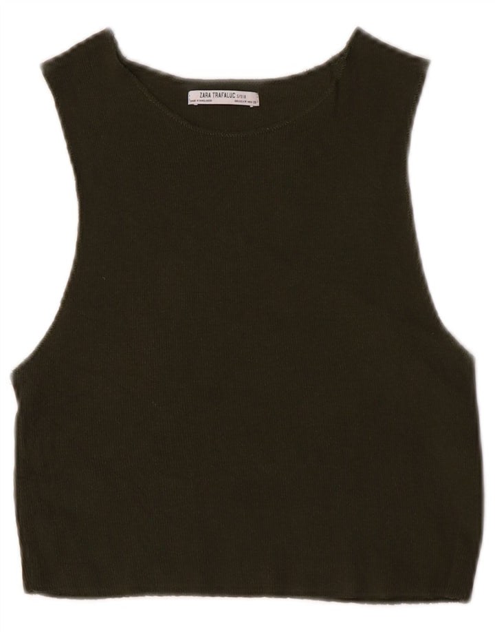 Zara Womens Crop Vest Top UK 8 Lille grøn bomuld