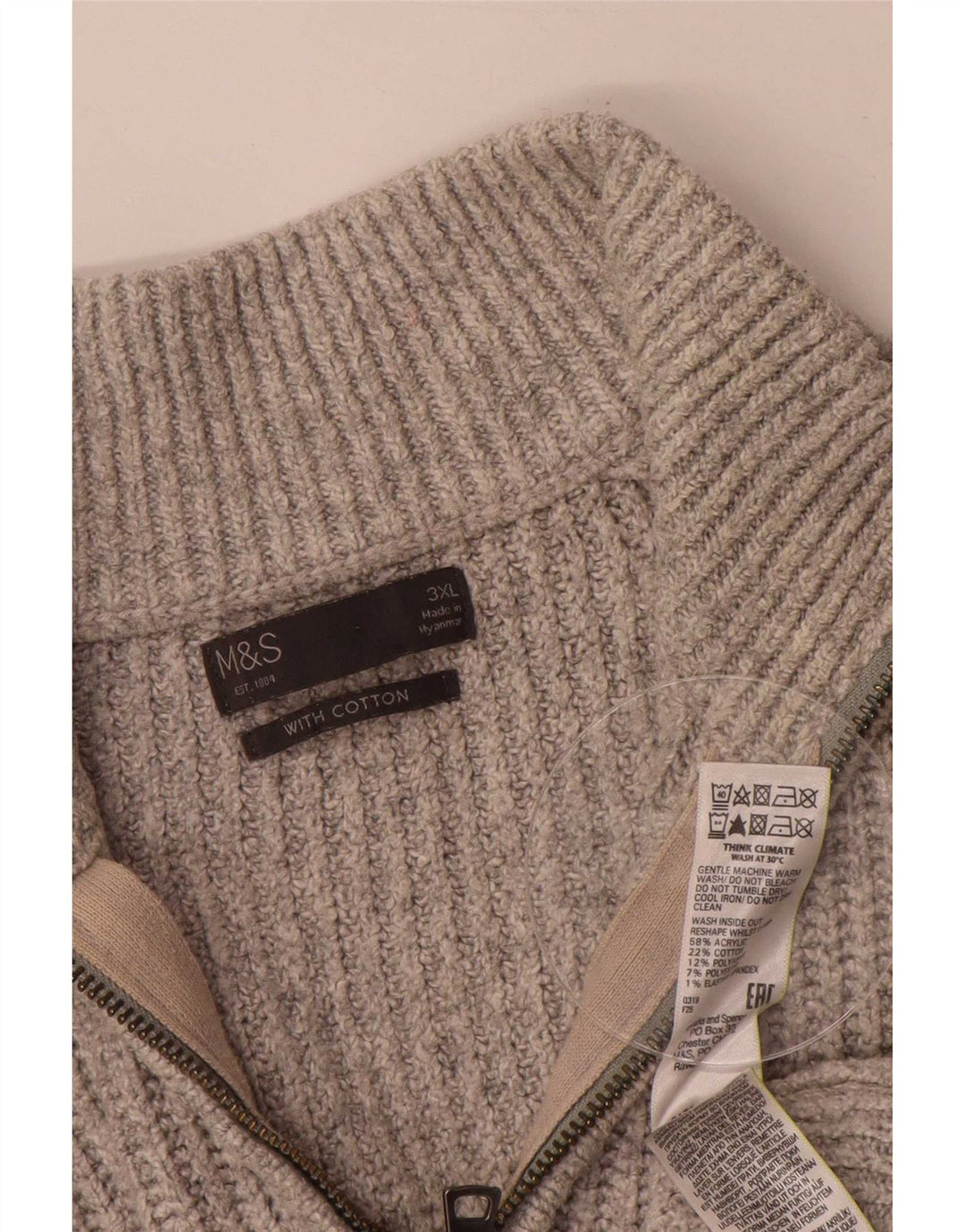 Marks & Spencer Herre Zip Neck Jumper Sweater 3XL Grå Akryl