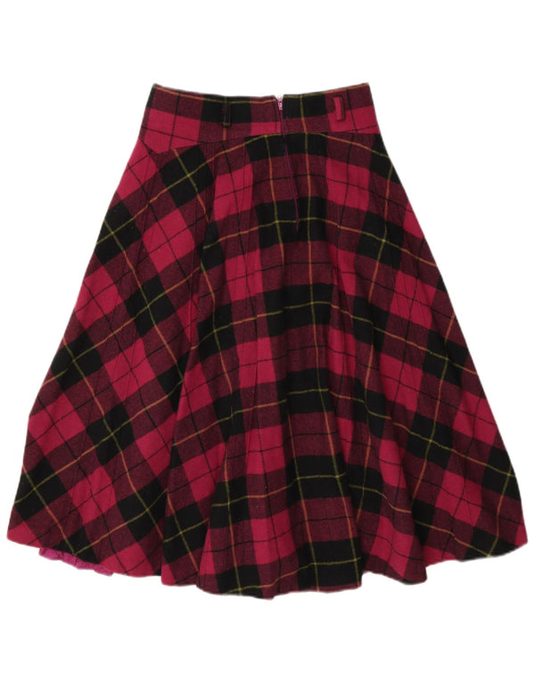 Vintage kvinders højtaljede flared nederdel W26 Small Bourgogne Plaid Viscose