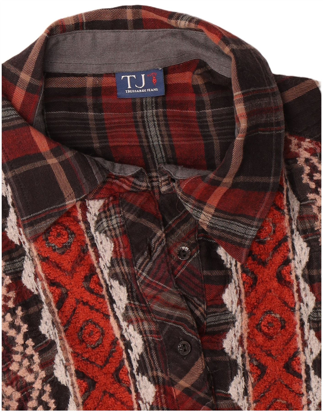 Trussardi Dame Longline Skjorte UK 14 Medium Bourgogne Ternet