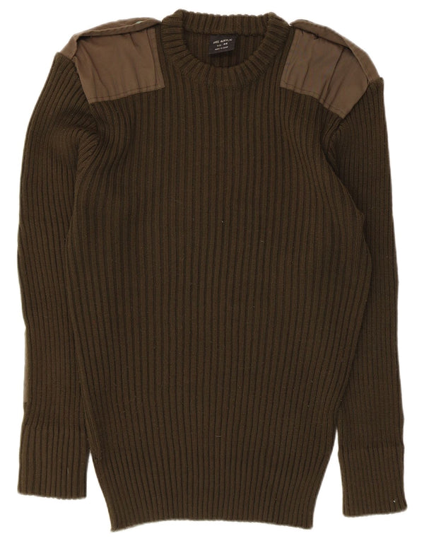 Vintage Herre militære besætningen hals sweater IT 44 XS Khaki Akryl