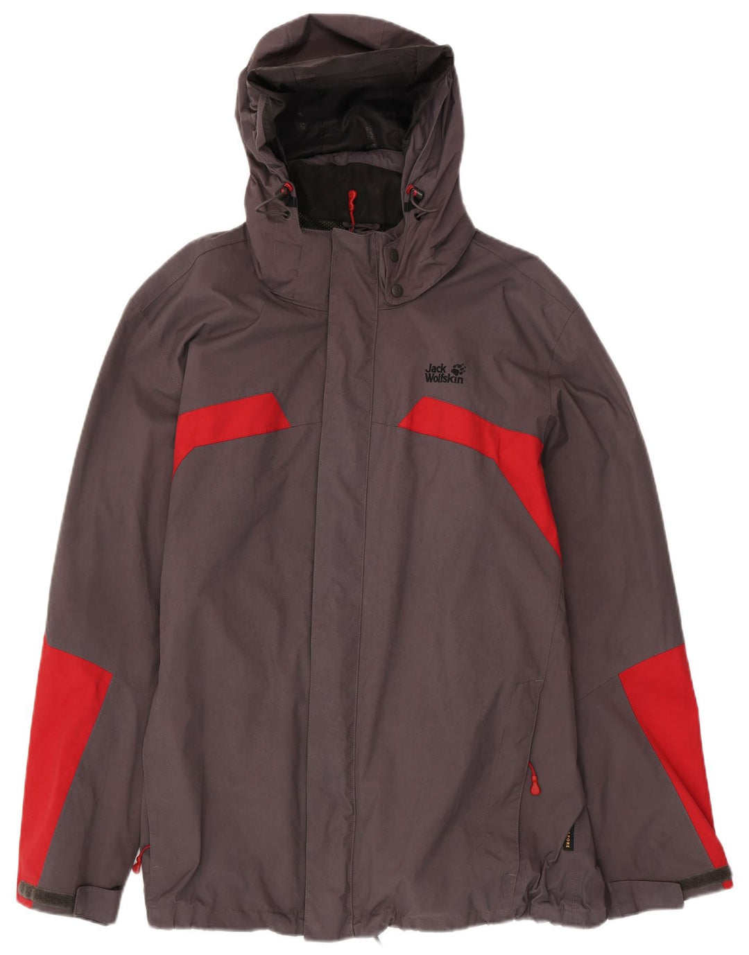 JACK WOLFSKIN Regnjakke med hætte til mænd UK 48 2XL Grå Colourblock Polyamid