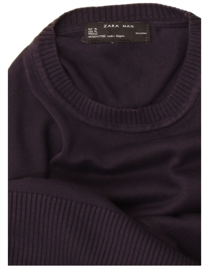 Zara Herre sweater med rund hals XL marineblå bomuld