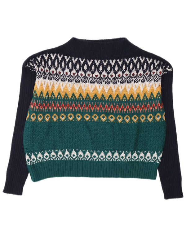 Benetton Dame Turtle Neck Jumper Sweater UK 16 Large Navy Blue Fair Isle