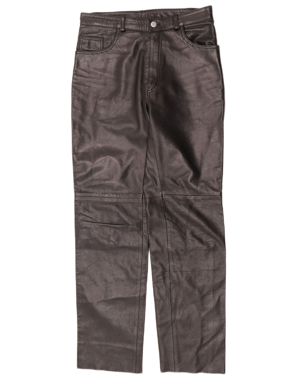 Vintage lige læderbukser til mænd IT 46 Small W30 L31 Sort læder