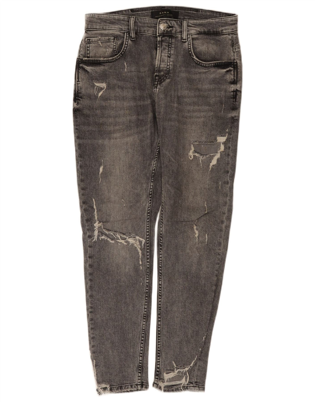 Zara Herre Distressed Slim Jeans EU 42 Large W32 L29 Grå
