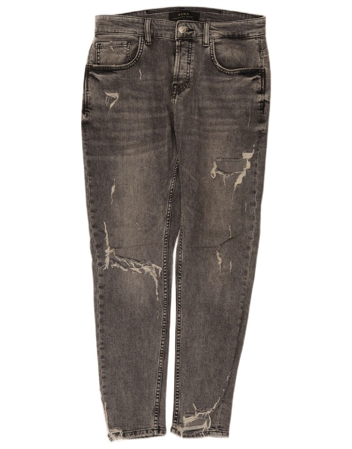 Zara Herre Distressed Slim Jeans EU 42 Large W32 L29 Grå