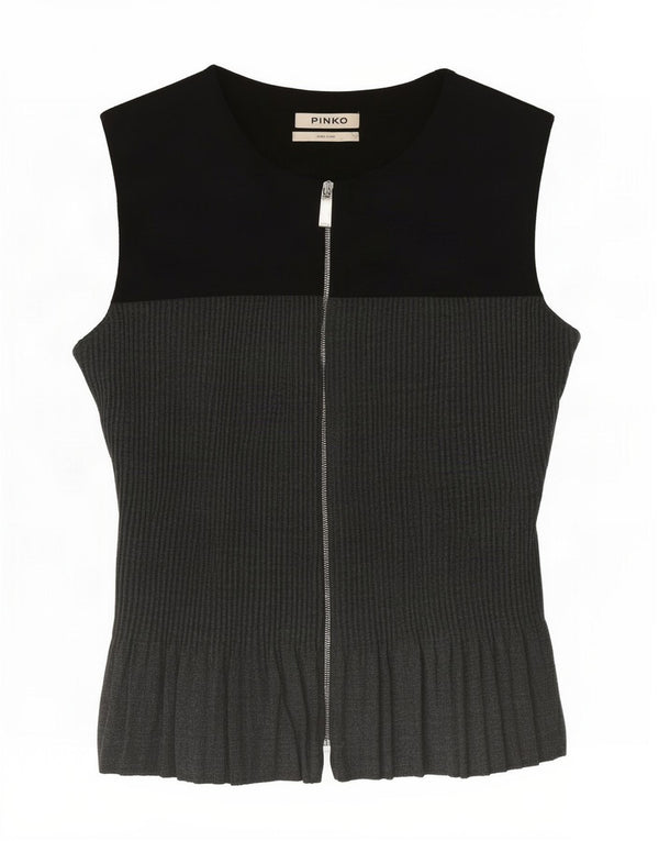 Pinko Womens Crop ærmeløs skjortebluse UK 10 Small Black Colourblock