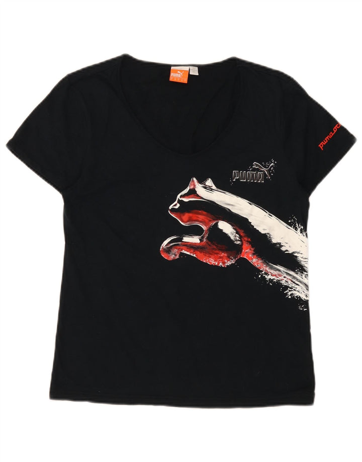 Puma Grafisk T-Shirt Top UK 12 Medium Marineblå Bomuld