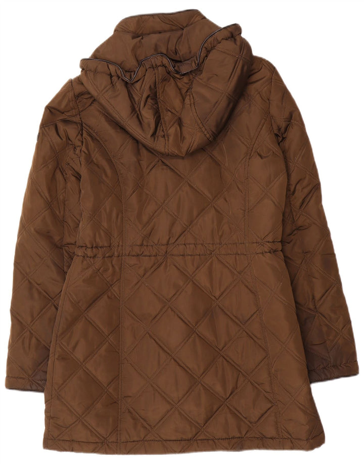 Dkny Dame Hætte Quiltet Jakke UK 10 Lille Brun Polyester