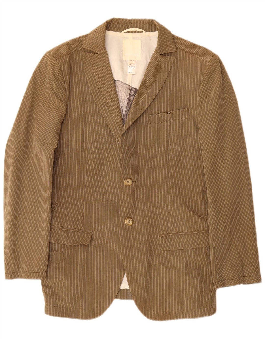 Diesel Herre 2 Button Blazer Jacket UK 36 Small Khaki Pinstripe Cotton