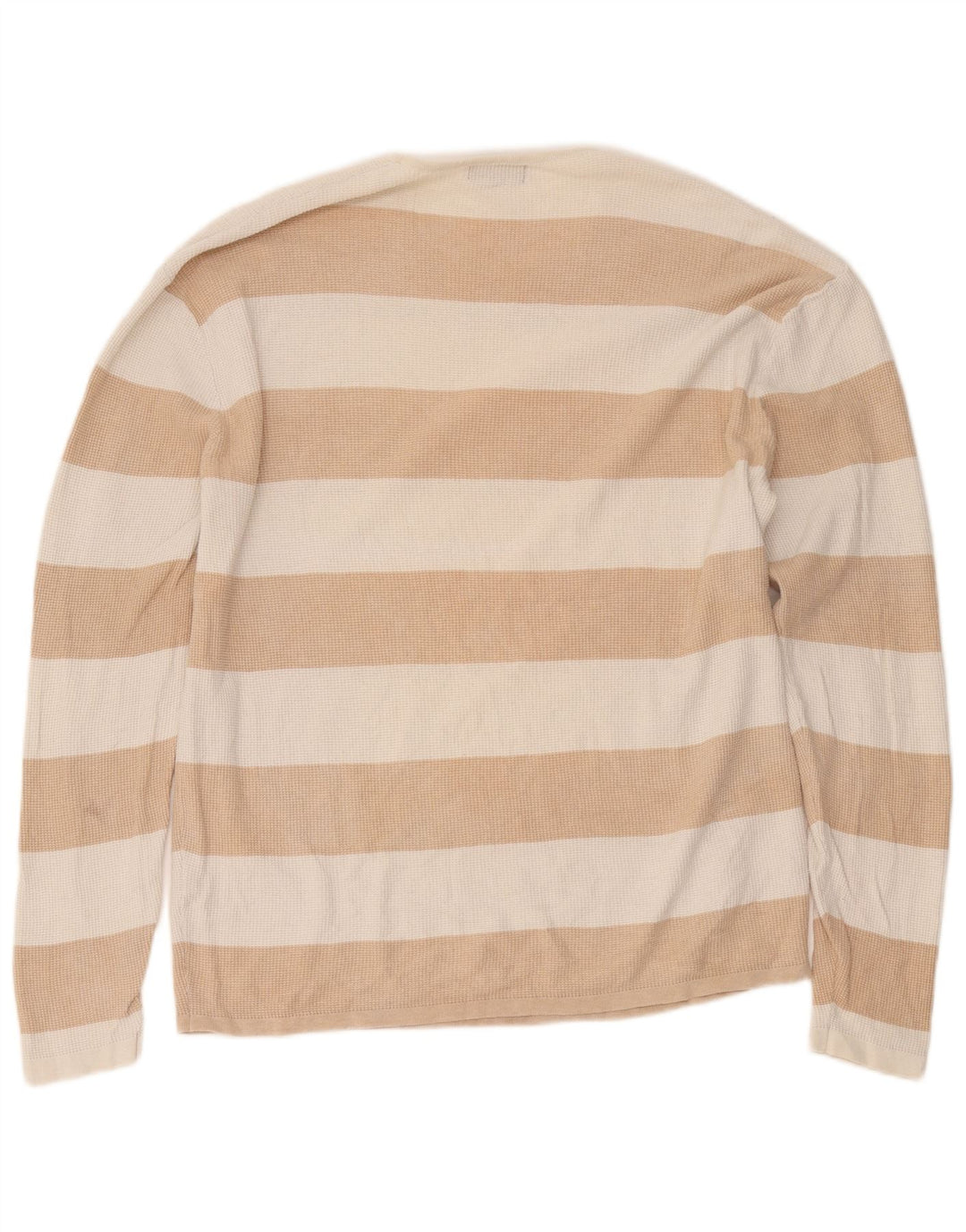 Zara Herre Top Langærmet Stor Beige Stribet Bomuld