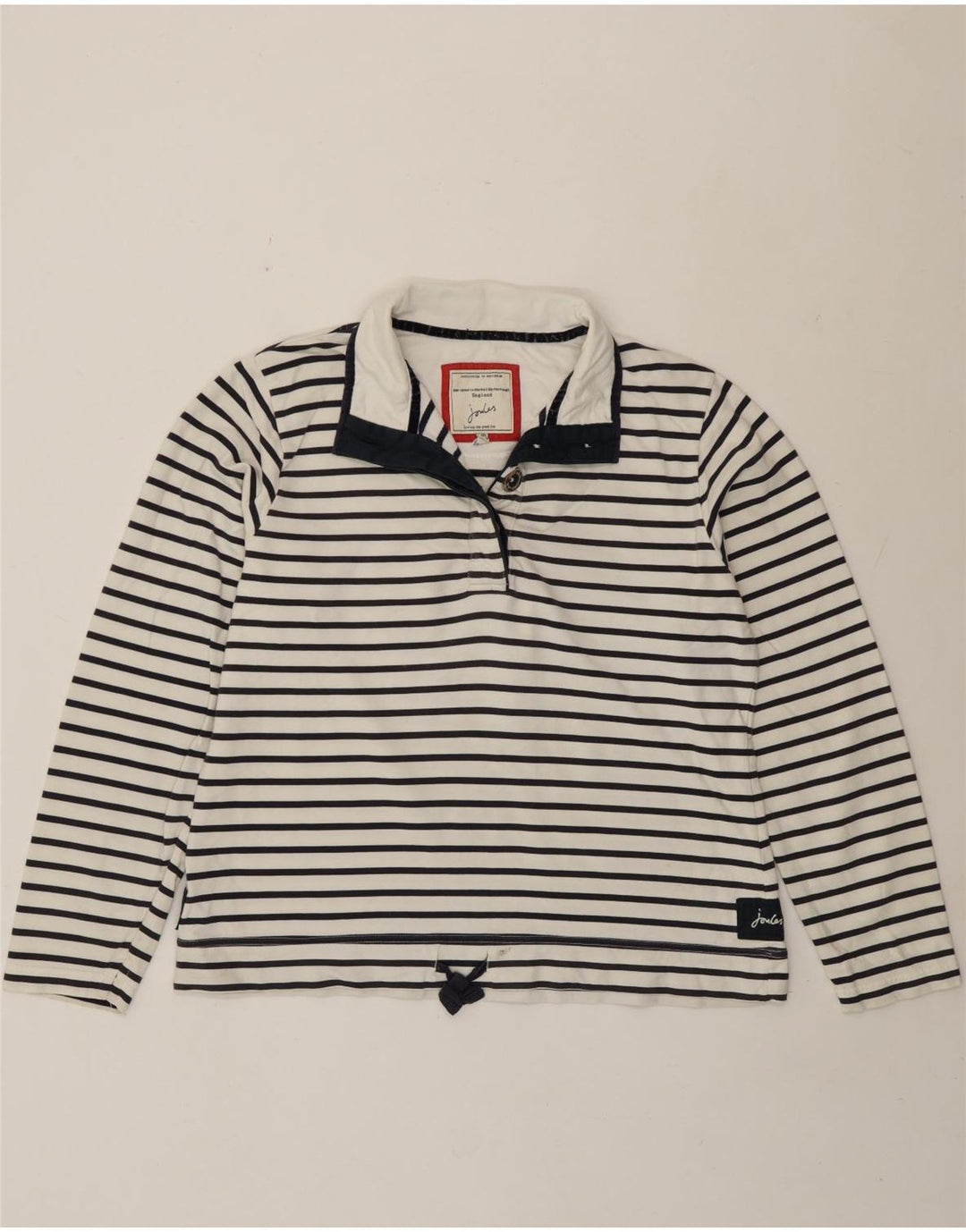 Joules Dame Button Neck Sweatshirt Jumper UK 16 Stor hvid stribet