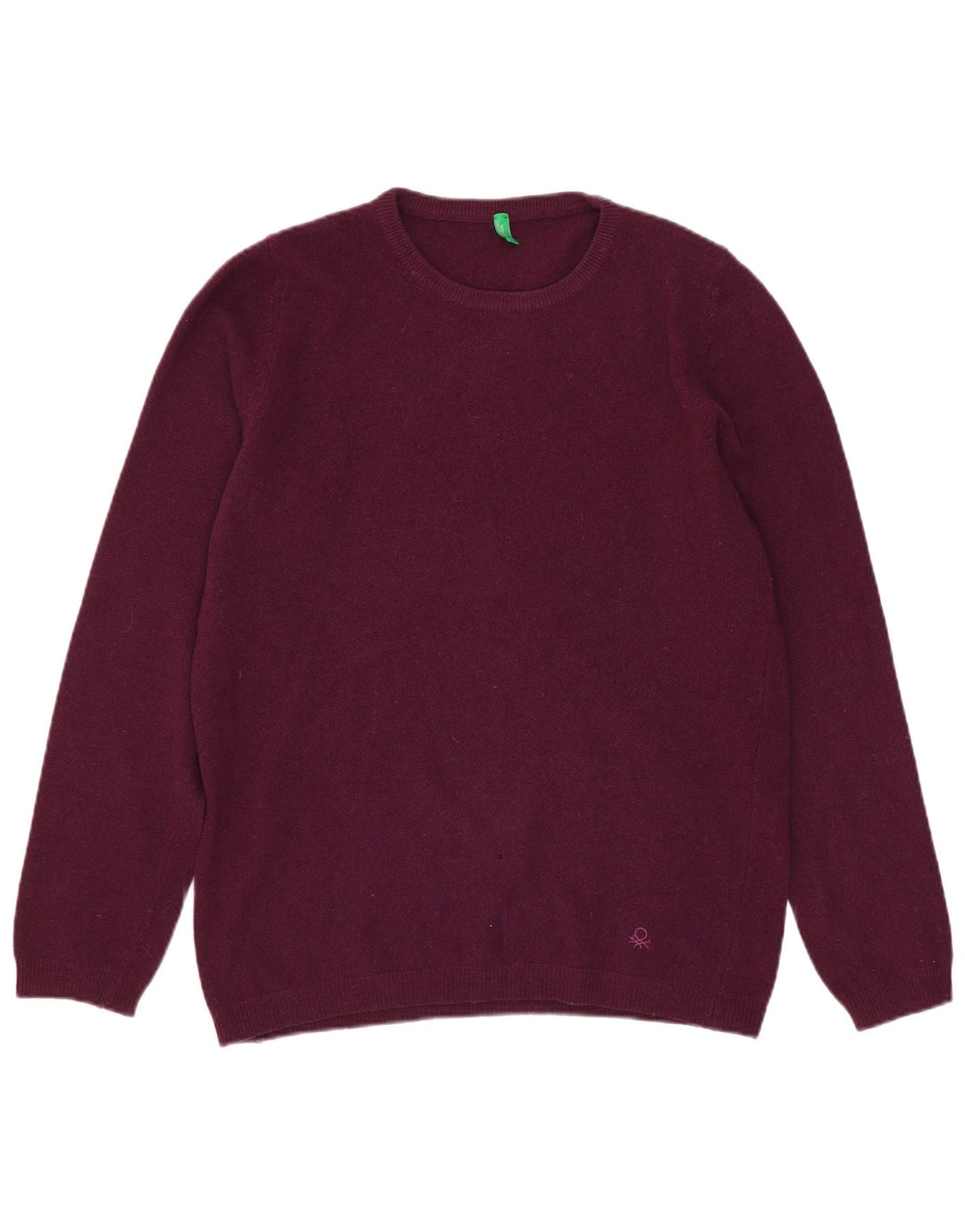 Benetton Dame sweater med rund hals, UK 14 Medium Burgundy Wool