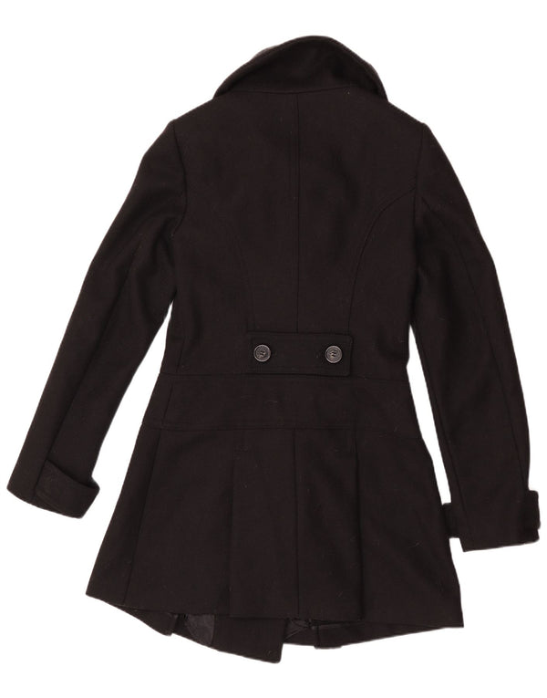 Benetton Dame Dobbeltradet Frakke IT 44 Medium Sort Virgin Wool
