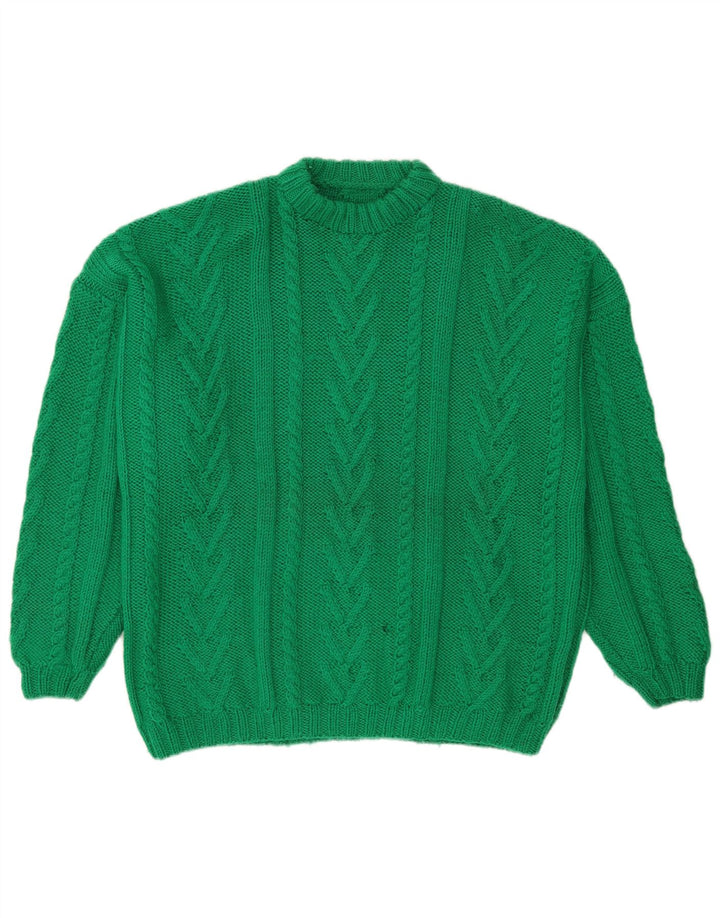 Vintage herre sweater med rund hals, stor grøn