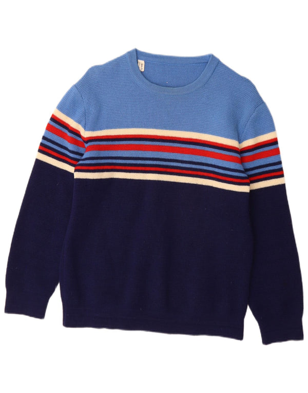 Vintage Womens Boat Neck Jumper Sweater UK 12 Medium Blue Striped New Wool