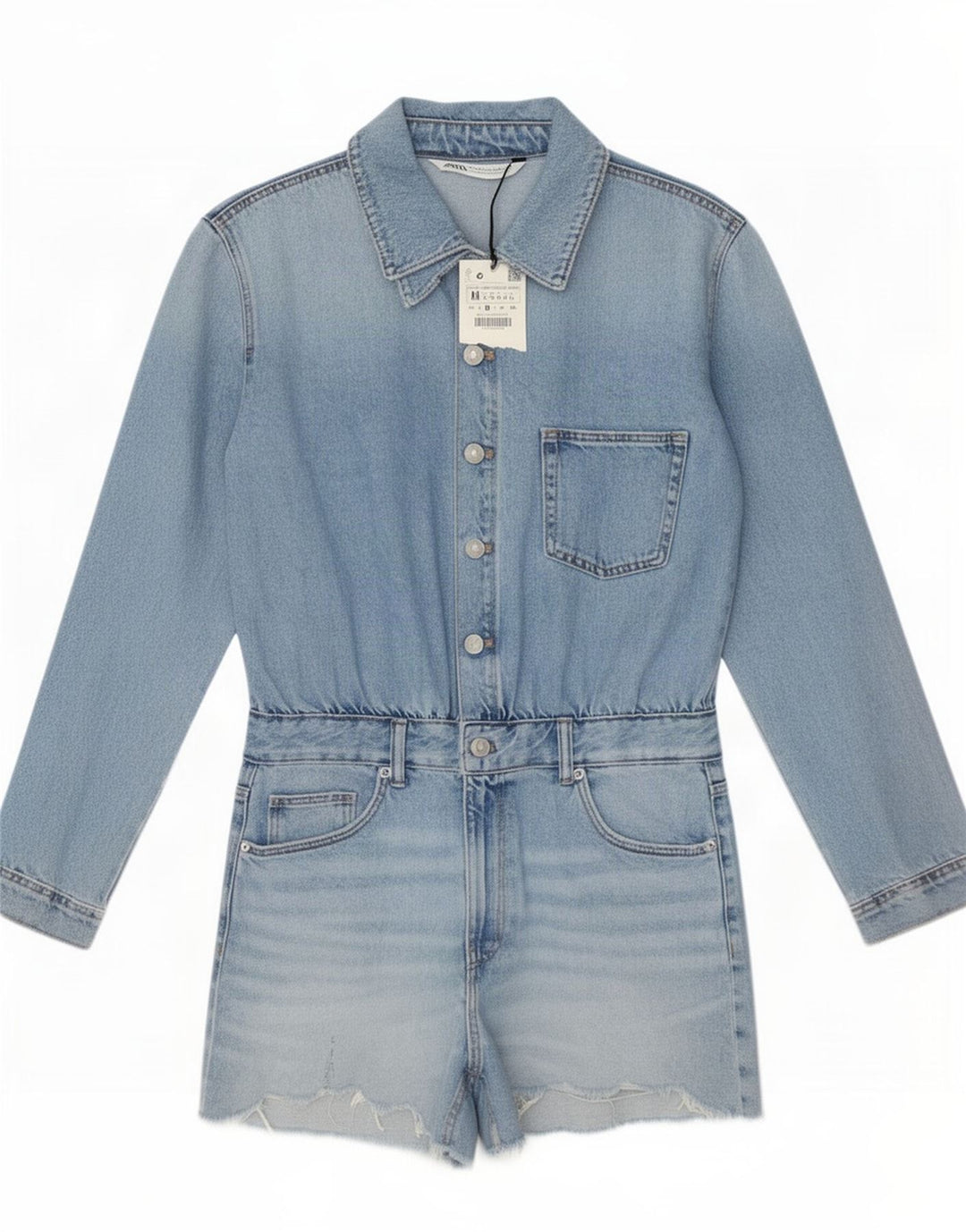Zara Dame Denim Playsuit UK 12 Medium Blue Cotton
