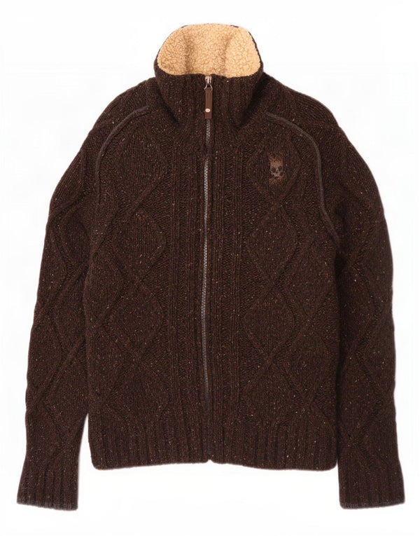 Energie Herre strik sherpajakke UK 40 Large Brown Flecked Wool