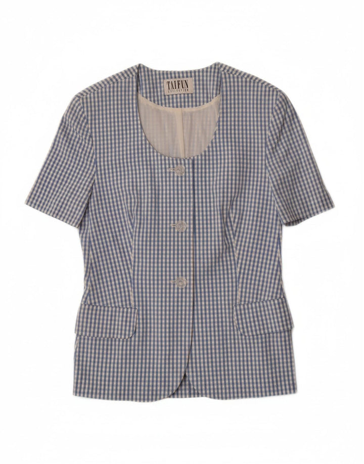 TAIFUN Womens Short Sleeve Blazer Jacket EU 38 Medium Blue Gingham Vintage Taifun and Second-Hand Taifun from Messina Hembry 