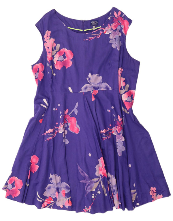 Joules Dame Ærmeløs Swing Dress UK 20 2XL Lilla Blomster Bomuld