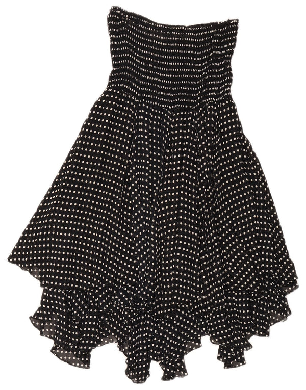 Vintage kvinders asymmetrisk stropløs kjole UK 18 XL sort polka Dot viskose