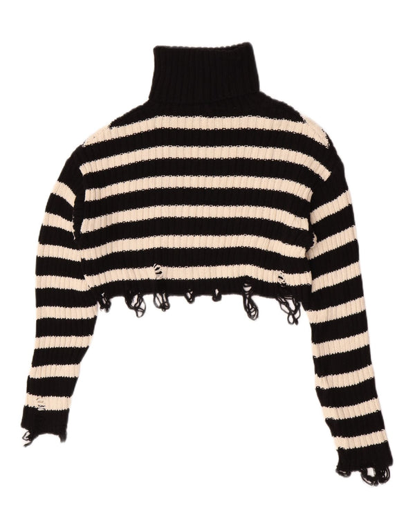 Zara Womens Crop Roll Neck Jumper Sweater UK 10 Small Black Striped