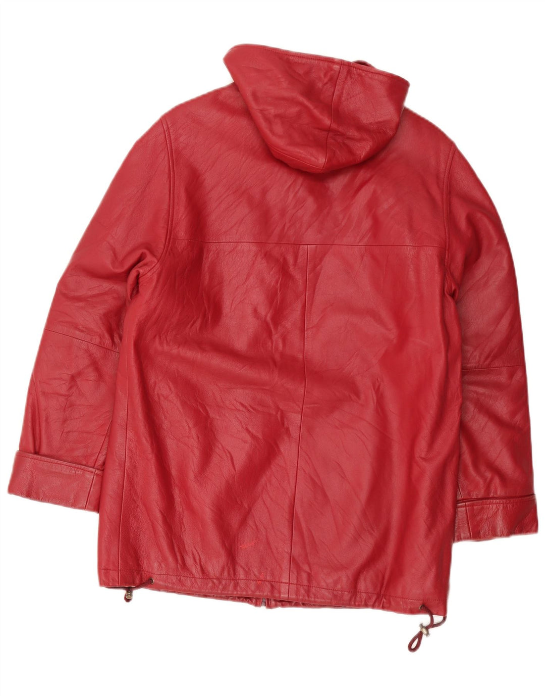 Vintage læderfrakke til kvinder med hætte UK 12 Medium Rød