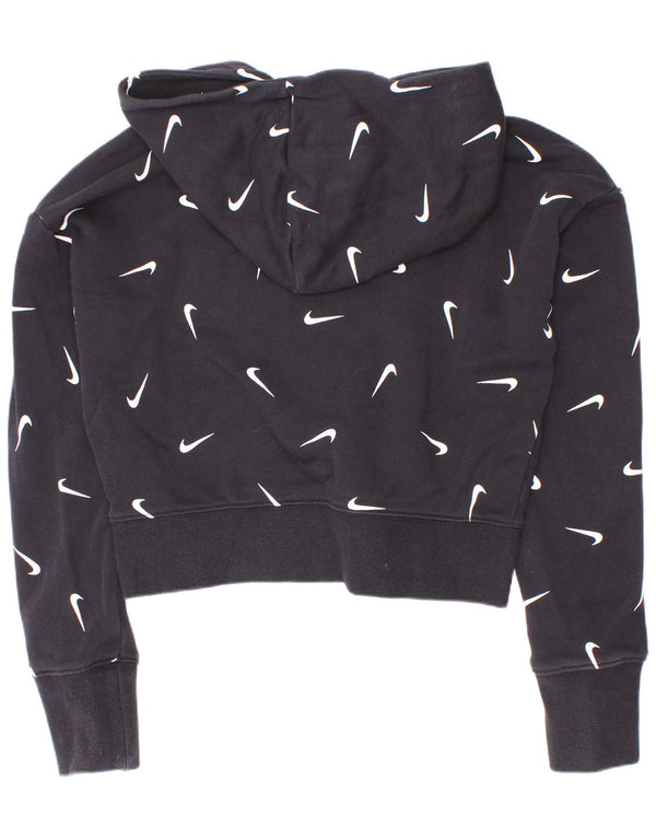 Nike Girls Crop Graphic Standard Fit Hoodie Jumper 10-11 Years Medium Black