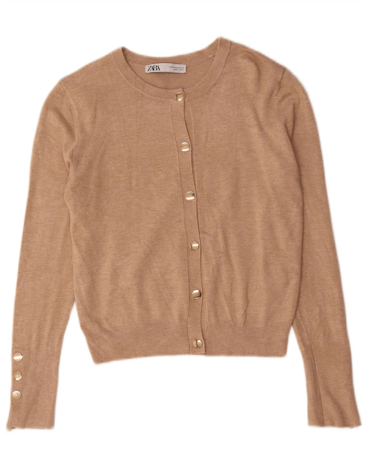 Zara Dame Cardigan Sweater UK 12 Medium Beige Viscose