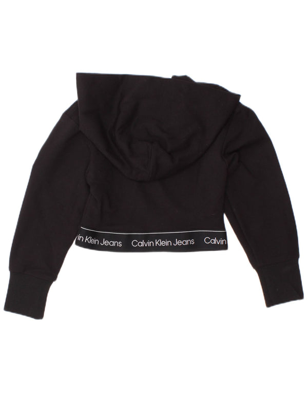 Calvin Klein Girls Crop Graphic Hoodie Jumper 3-4 år Sort Viscose