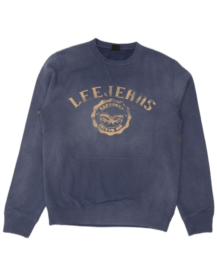 Lee Herre grafisk sweatshirt jumper stor marineblå bomuld