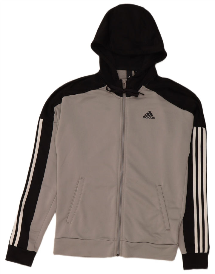 Adidas Hættetrøje med lynlås til mænd, lille grå Colourblock Polyester