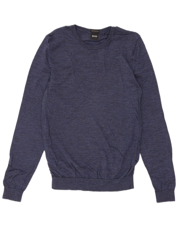 Hugo Boss Herre Crew Neck Jumper Sweater Medium Navy Blue Uld