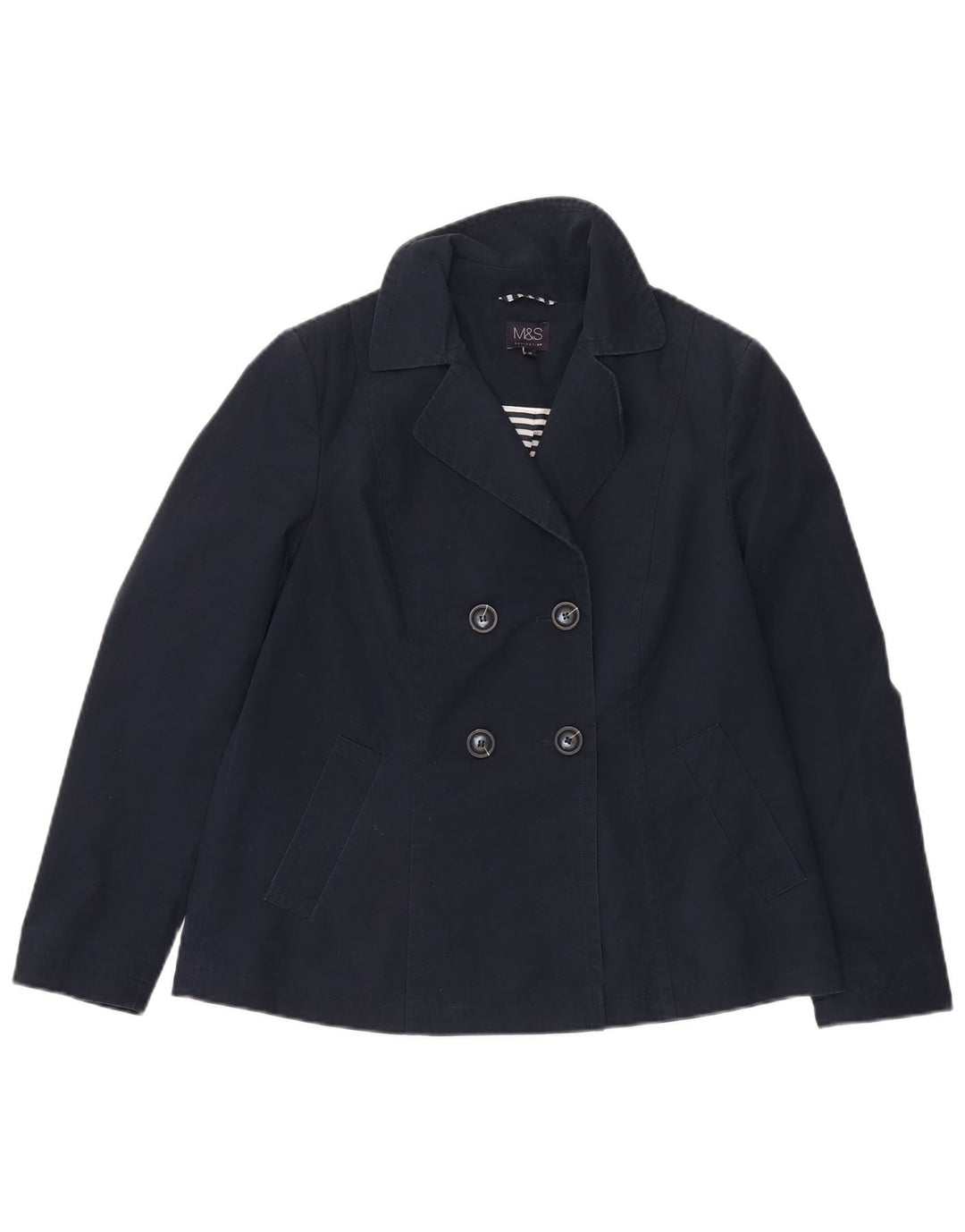 Marks & Spencer Womens Pea Coat UK 10 Small Navy Blue Bomuld