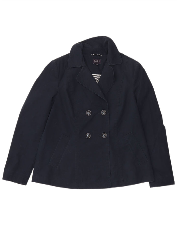 Marks & Spencer Womens Pea Coat UK 10 Small Navy Blue Bomuld