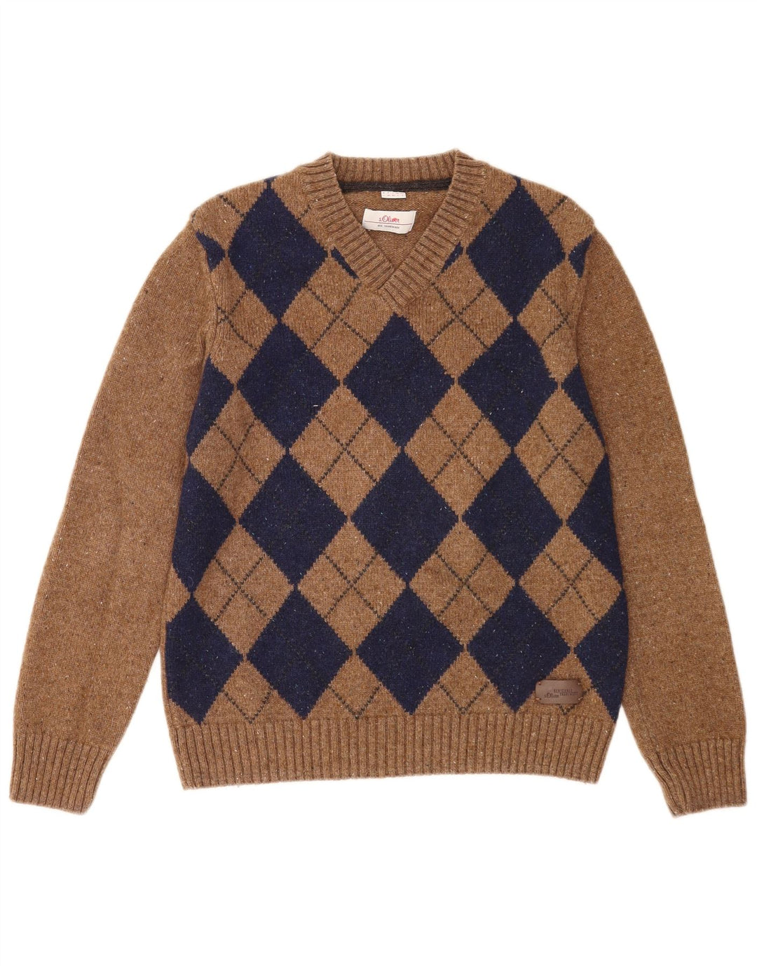 S.Oliver Herre V-hals sweater Stor Brun Argyle/Diamant Wool