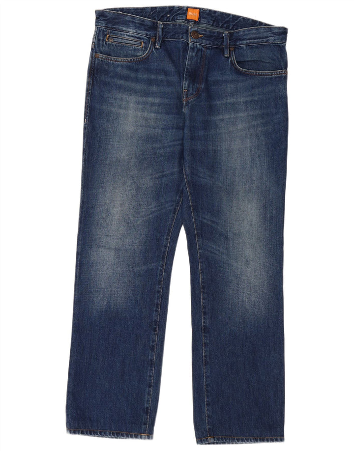 HUGO BOSS Straight Jeans til mænd W34 L30 Blå Bomuld