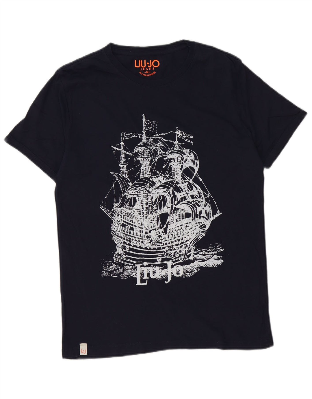 Liu Jo Herre grafisk T-shirt Top Medium Marineblå Bomuld