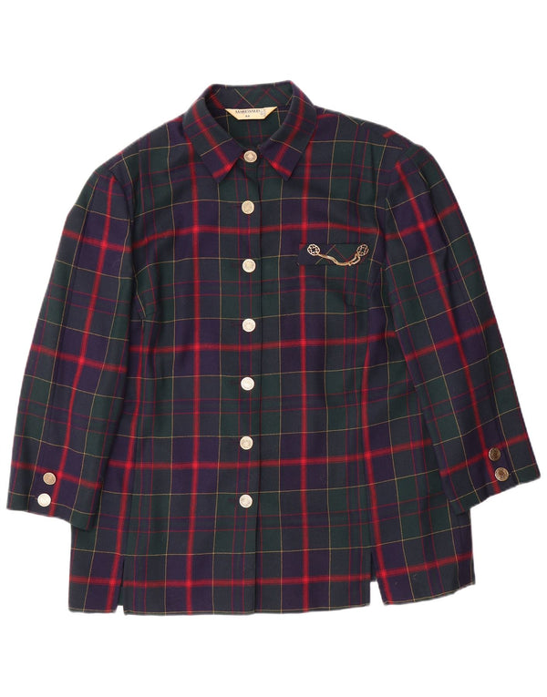 MARKWALD Dame 3/4 ærmer 7 knapper blazerjakke UK 18 XL Marineblå ternet